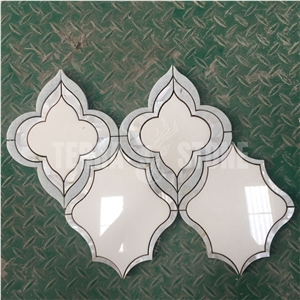 Waterjet Mosaic Thassos Marble Mother Pearl Of Shell Tile