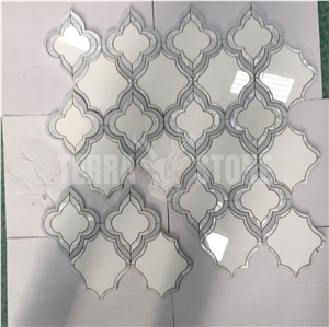 Waterjet Mosaic Thassos Marble Mother Pearl Of Shell Tile