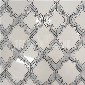 Waterjet Mosaic Thassos Marble Mother Pearl Of Shell Tile