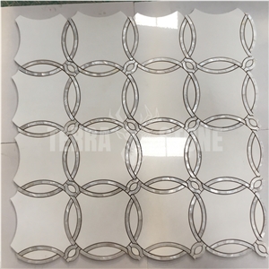 Waterjet Mosaic Thassos White Marble With Pearl Shell Tile