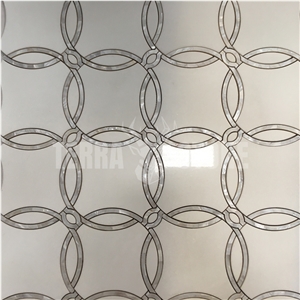 Waterjet Mosaic Thassos White Marble With Pearl Shell Tile