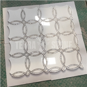 Waterjet Mosaic Thassos White Marble With Pearl Shell Tile