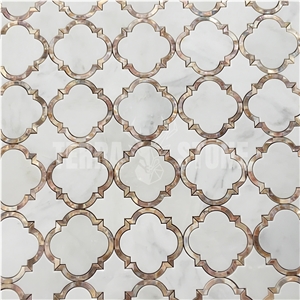 Waterjet Mosaic White Marble Lantern Mother Pearl Shell Tile