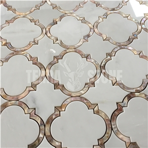 Waterjet Mosaic White Marble Lantern Mother Pearl Shell Tile