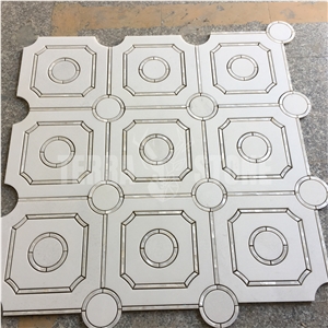Waterjet Mosaic White Marble Stone Mother Pearl Shell Tile