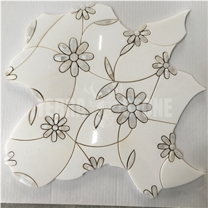 Waterjet Mosaic White Thassos Marble Pearl Shell Mosaic
