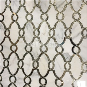 Waterjet Oriental White Marble Antique Mirror Glass Mosaic