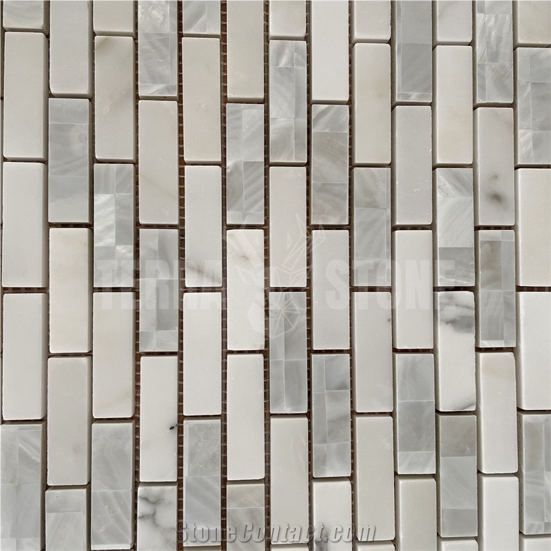 White Marble Mosaic Subway Mother Pearl Shell Wall Tile
