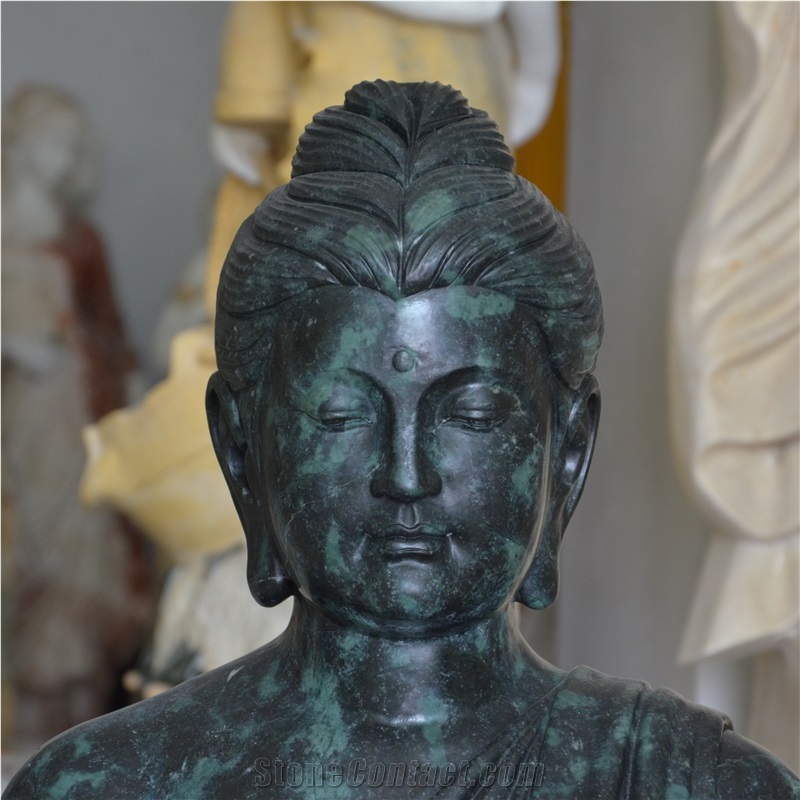Green Marble Statue Of Gandhara Buddha Sitting 80Cm