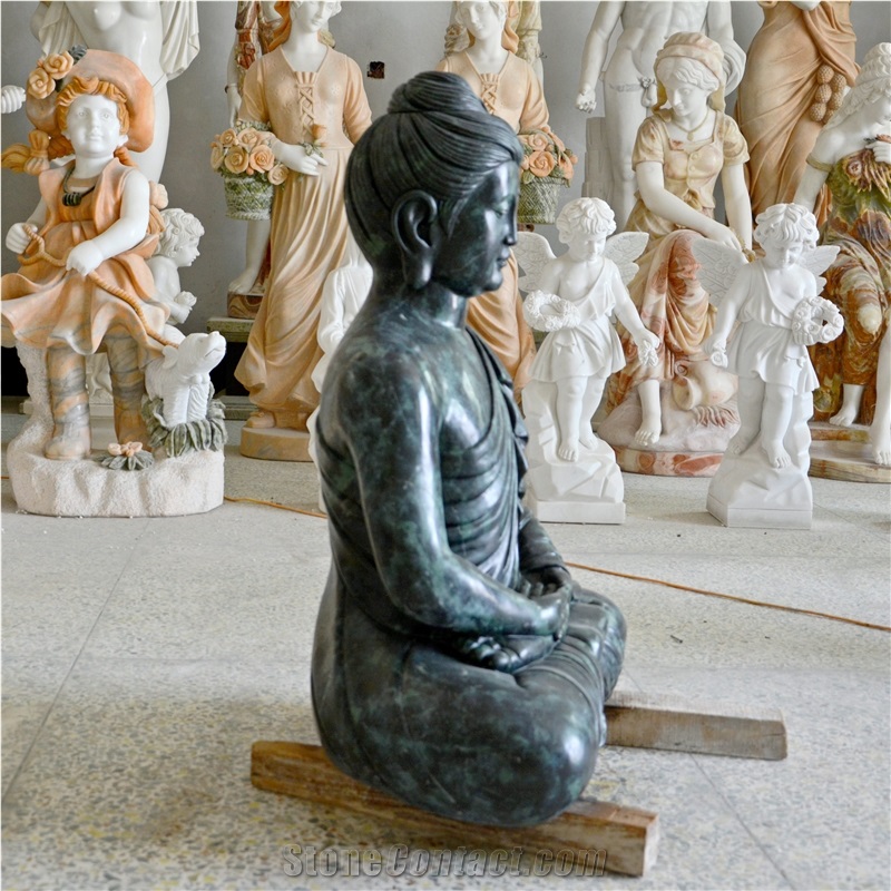 Green Marble Statue Of Gandhara Buddha Sitting 80Cm