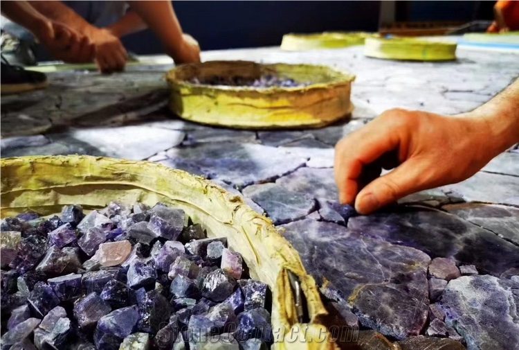 Purple Agate Stone Slabs Semiprecious Stone For Table Tops