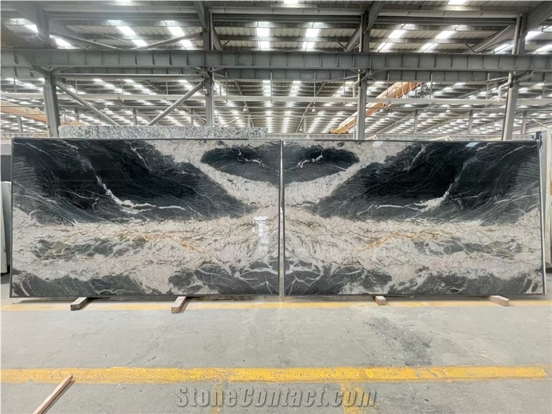 Adamant Crystal Granite Slabs, Black Granite With White Vein
