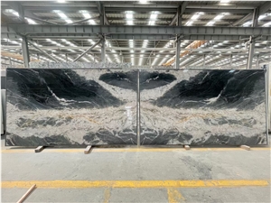 Adamant Crystal Granite Slabs, Black Granite With White Vein