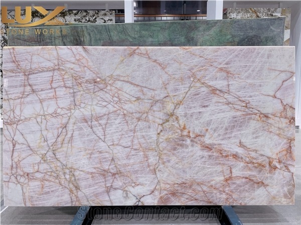 Cristallo Pink Quartzite Slabs, Scarlet Crystal Quartzite