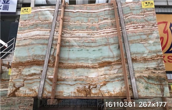 Green Brown Jade Onyx Slab,  Onyx Green Vein Cut Slabs