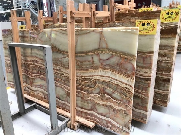 Green Brown Jade Onyx Slab,  Onyx Green Vein Cut Slabs