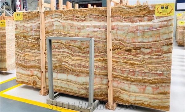 Green Brown Jade Onyx Slab,  Onyx Green Vein Cut Slabs