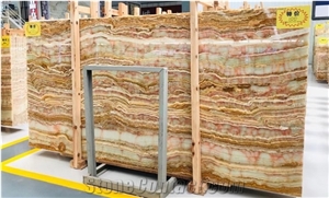 Green Brown Jade Onyx Slab,  Onyx Green Vein Cut Slabs