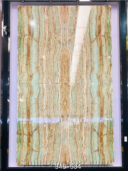 Green Brown Jade Onyx Slab,  Onyx Green Vein Cut Slabs
