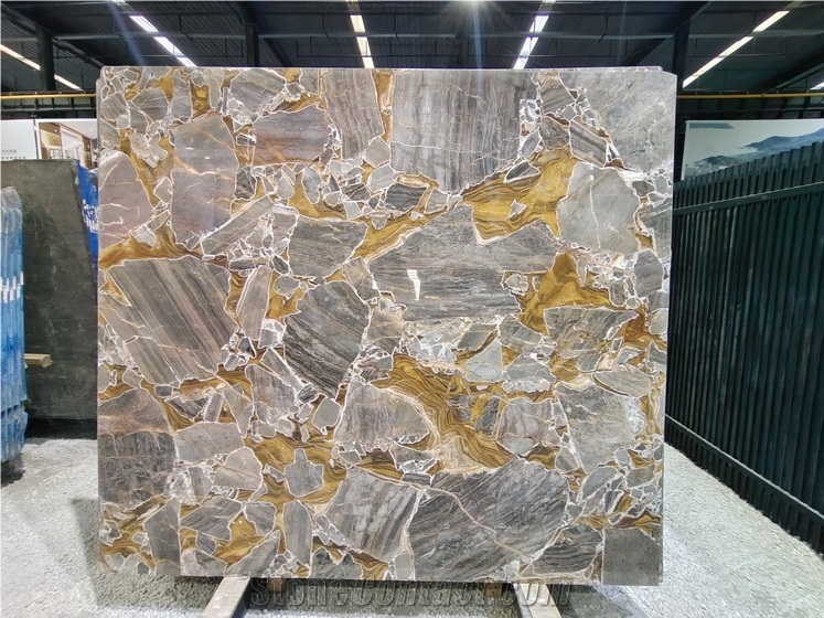 Luxury Golden Shadow Marble Slabs For Interior