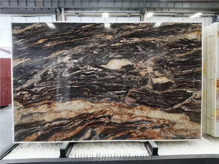 Magma Gold Granite Slabs, Exotic Braizl Black Granite Slabs