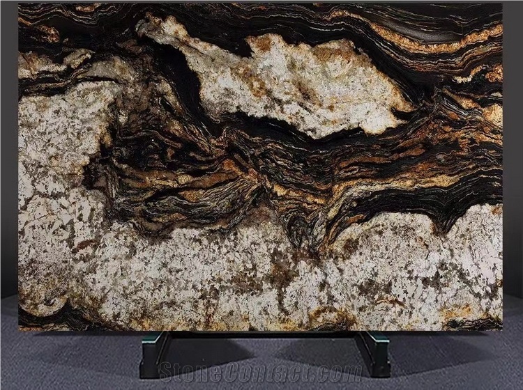 Magma Gold Granite Slabs, Exotic Braizl Black Granite Slabs