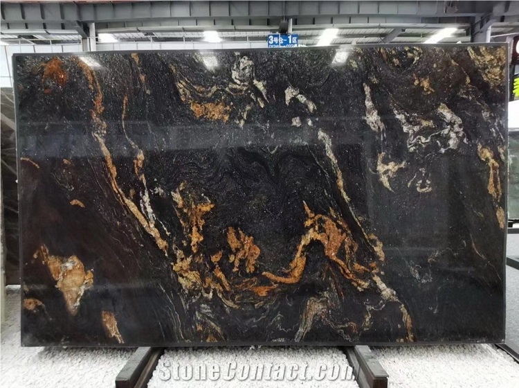 Magma Gold Granite Slabs, Exotic Braizl Black Granite Slabs