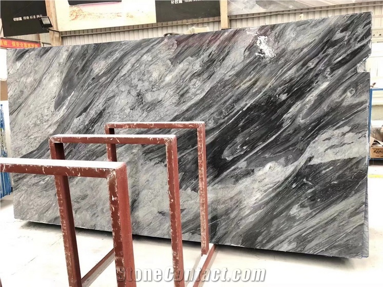 Phantom Black Marble Slabs, Grey Marble With Black Veins