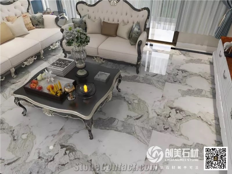 White Green Veins Marble Table Top