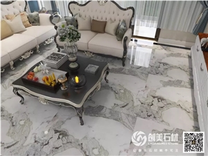 White Green Veins Marble Table Top