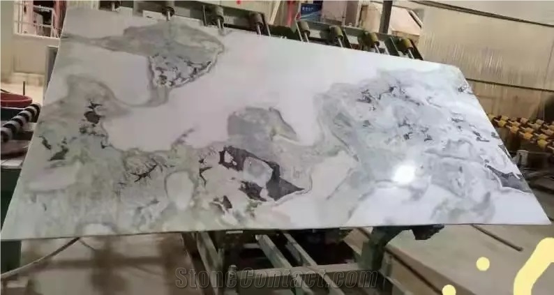 White Green Veins Marble Table Top