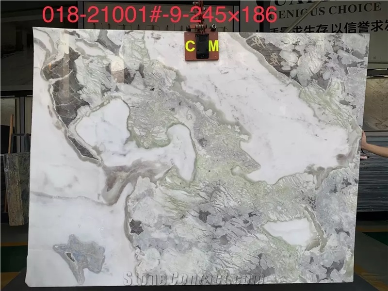 White Green Veins Marble Table Top