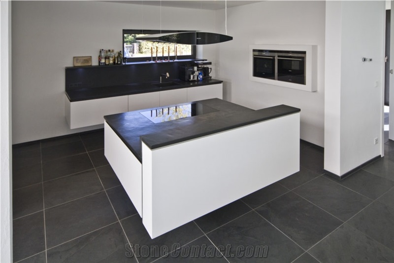 Preta Ardosia Brazilian Black Slate Leathered Kitchen Countertop