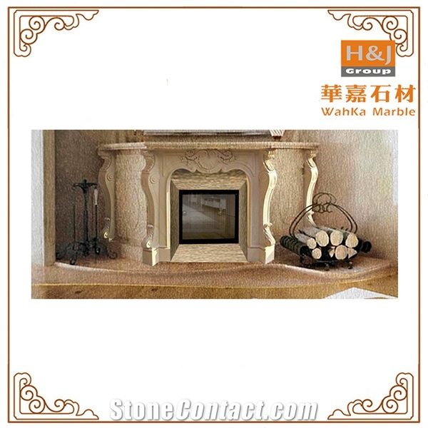Customized Modern Beige Marble Fireplace Mantel Surround