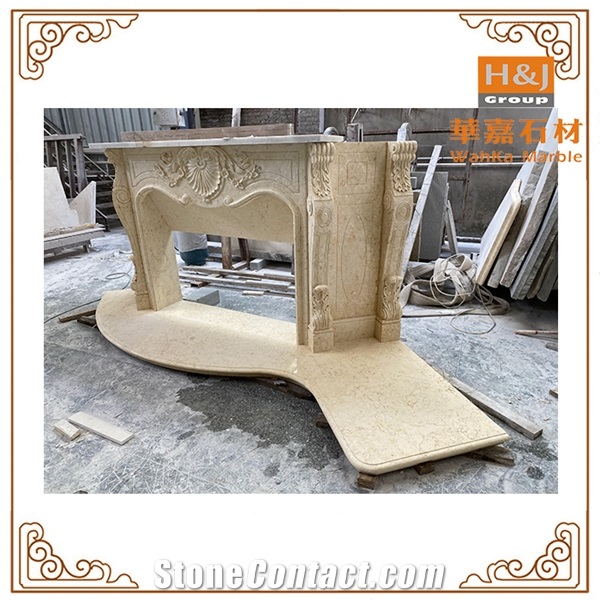 Customized Modern Beige Marble Fireplace Mantel Surround