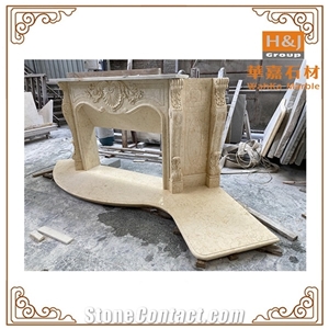 Customized Modern Beige Marble Fireplace Mantel Surround