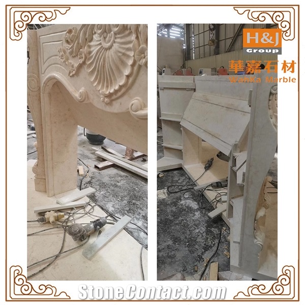 Customized Modern Beige Marble Fireplace Mantel Surround
