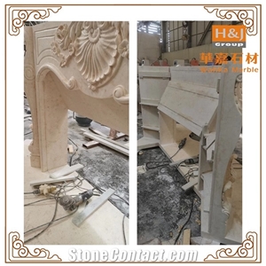 Customized Modern Beige Marble Fireplace Mantel Surround