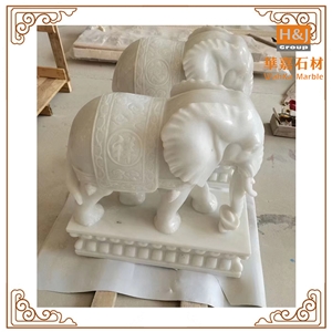 Natural Marble Elephant Animal Hotel Outdoor Sculptures