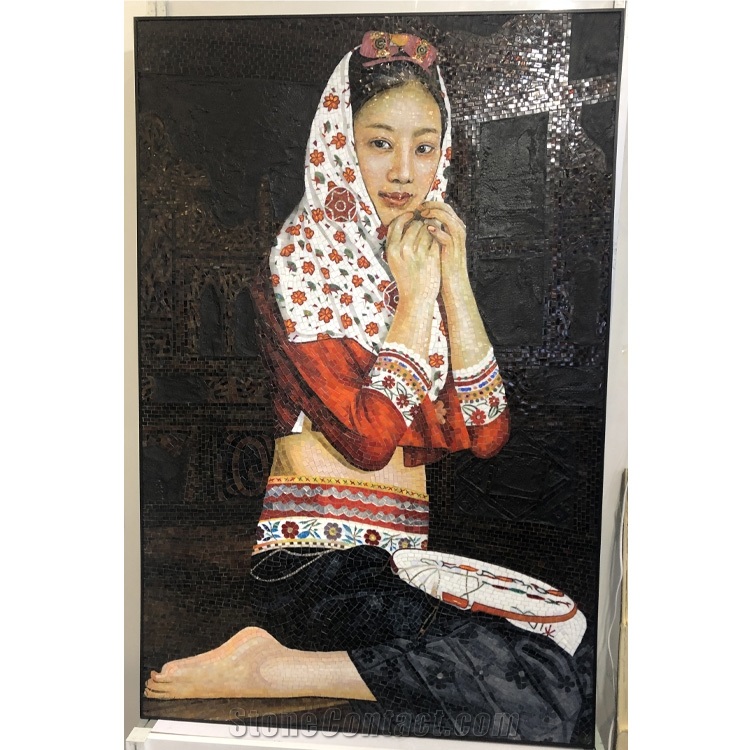 Customized Hand Made Mural Girl Glass Mosaic Wall Tiles