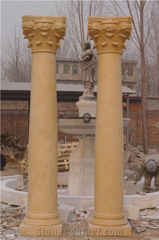 Round Roman Column Design Natural Stone Beige Marble Pillars