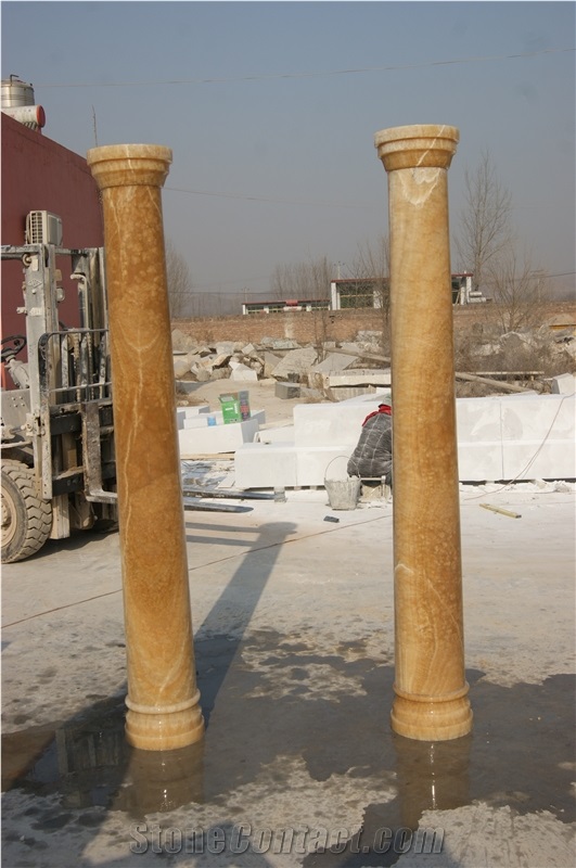 Round Roman Column Design Natural Stone Beige Marble Pillars