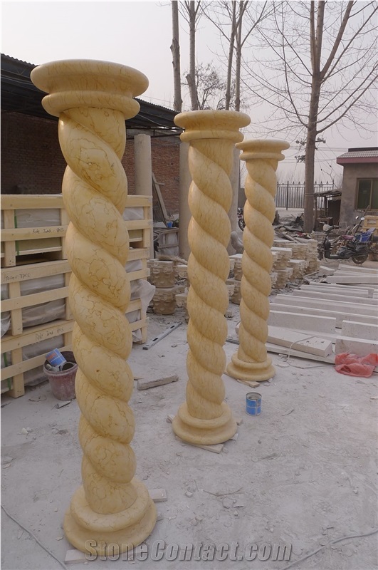 Round Roman Column Design Natural Stone Beige Marble Pillars