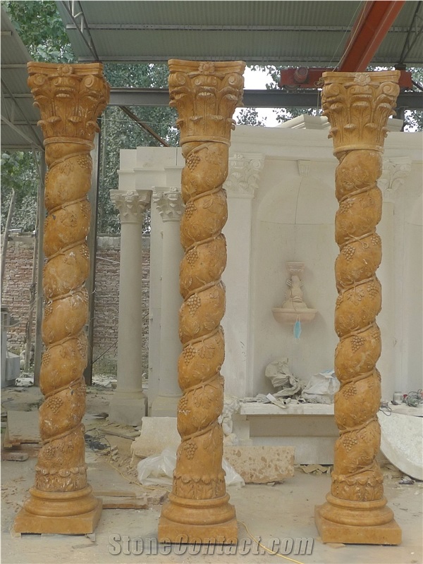 Round Roman Column Design Natural Stone Beige Marble Pillars