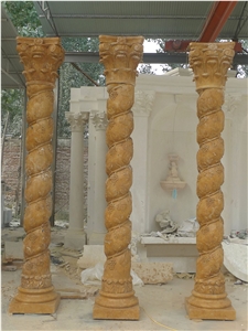 Round Roman Column Design Natural Stone Beige Marble Pillars