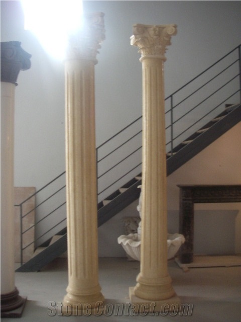 Round Roman Column Design Natural Stone Beige Marble Pillars