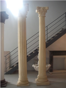 Round Roman Column Design Natural Stone Beige Marble Pillars