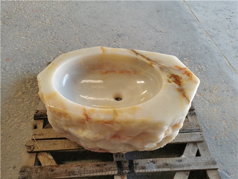 Luxury Customized Natural White Onyx Wash Basin Sink