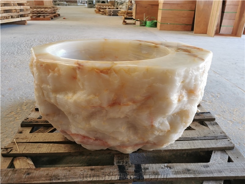 Luxury Customized Natural White Onyx Wash Basin Sink