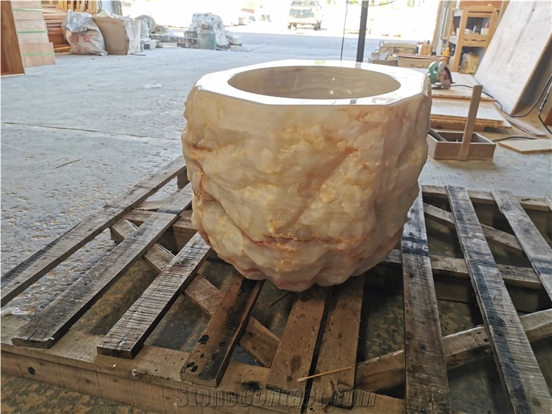 Luxury Customized Natural White Onyx Wash Basin Sink
